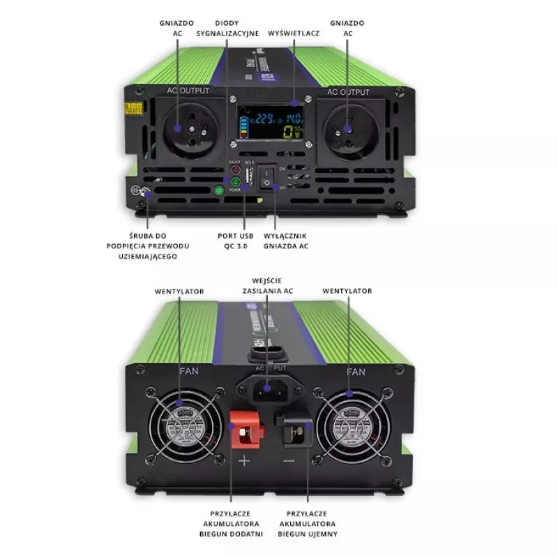 Auto-omvormer Qoltec Monolith 6000 W groen 12 V