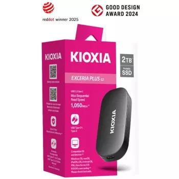 KIOXIA EXCERIA Plus G2 Portable 2TB / tot 1050MB/s lezen 1000MB/s schrijven MIL-STD valtesten 256 AES-versleuteling fotografen content creators en