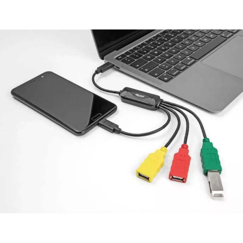 DeLOCK 4-poorts USB 2.0 kabel-hub USB Type-C naar 3 x USB-A bus + 1 x USB-C stekker