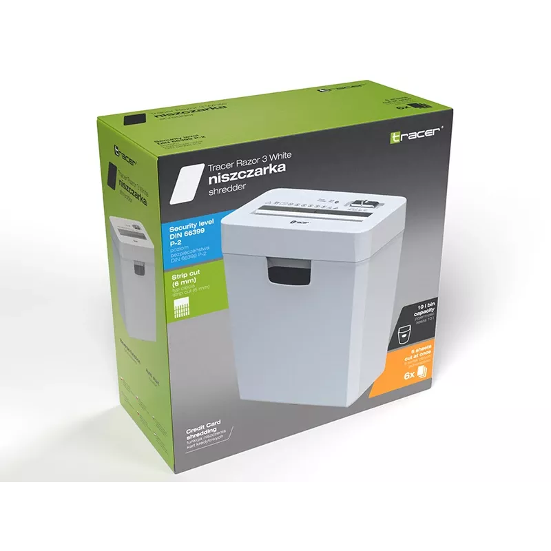 Papiervernietiger TRACER Tracer 47584 — kruissnit 6 mm, tot 5–6 vel, bak 10 L, wit