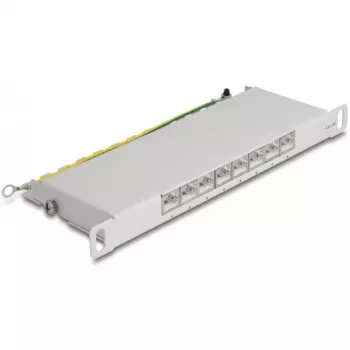 DeLOCK 10 inch patchpanel, 8 poorten, Cat.6A, 0,5HE, grijs, metaal