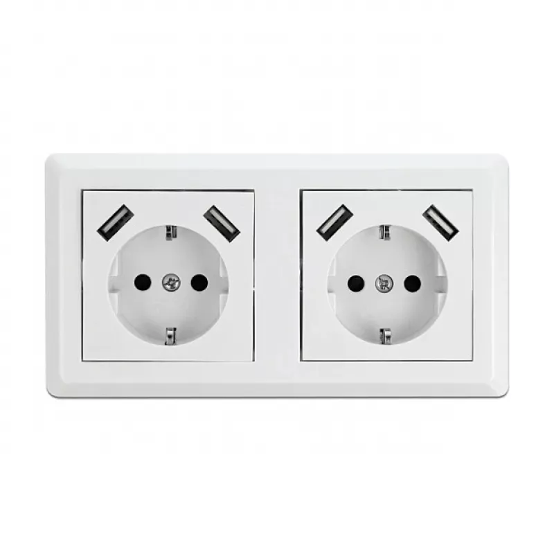 Wandcontactdoos DeLOCK 2-voudig met 4 USB-aansluitingen 2 x 2,8 A