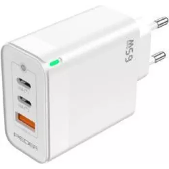 PEDEA Fast Charger „Triple“ 65W GaN USB-C PD USB-A wit - voeding - USB Type-C