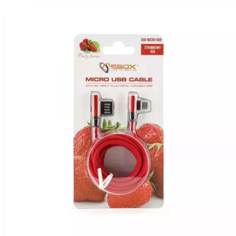 Sbox USB->Micro USB 90 M/M 1,5m USB-MICRO-90R aardbeirood