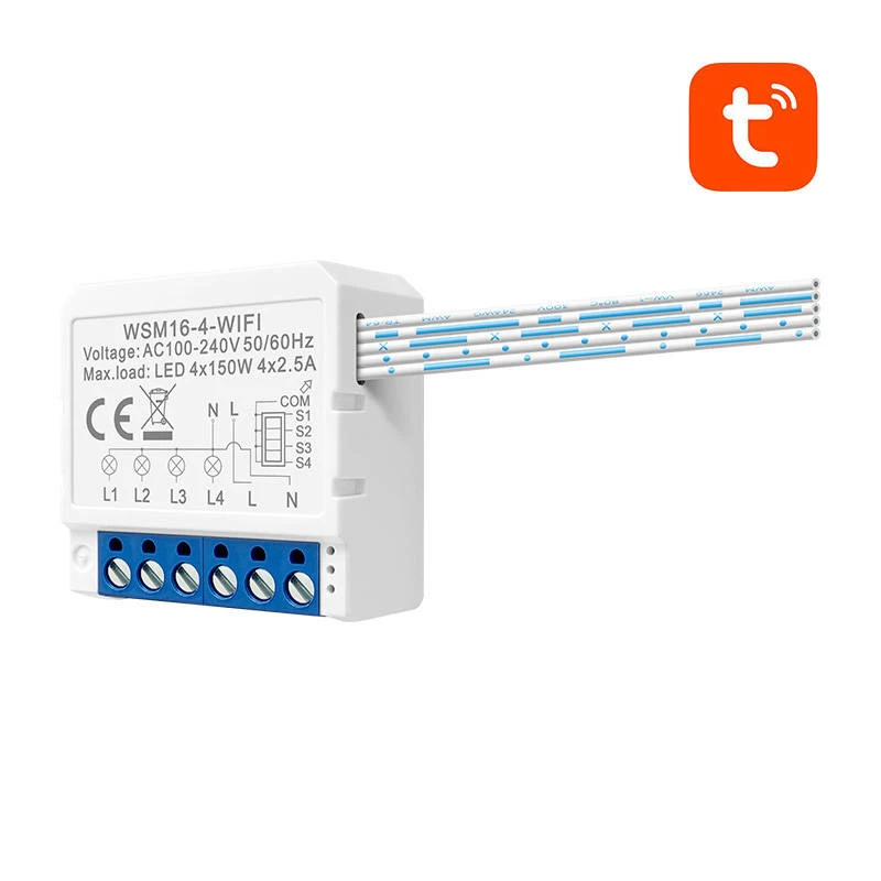 Slimme schakelaarmodule Avatto WSM16-W4 Tuya Wi-Fi voor afstandsbediening van stroomcircuits