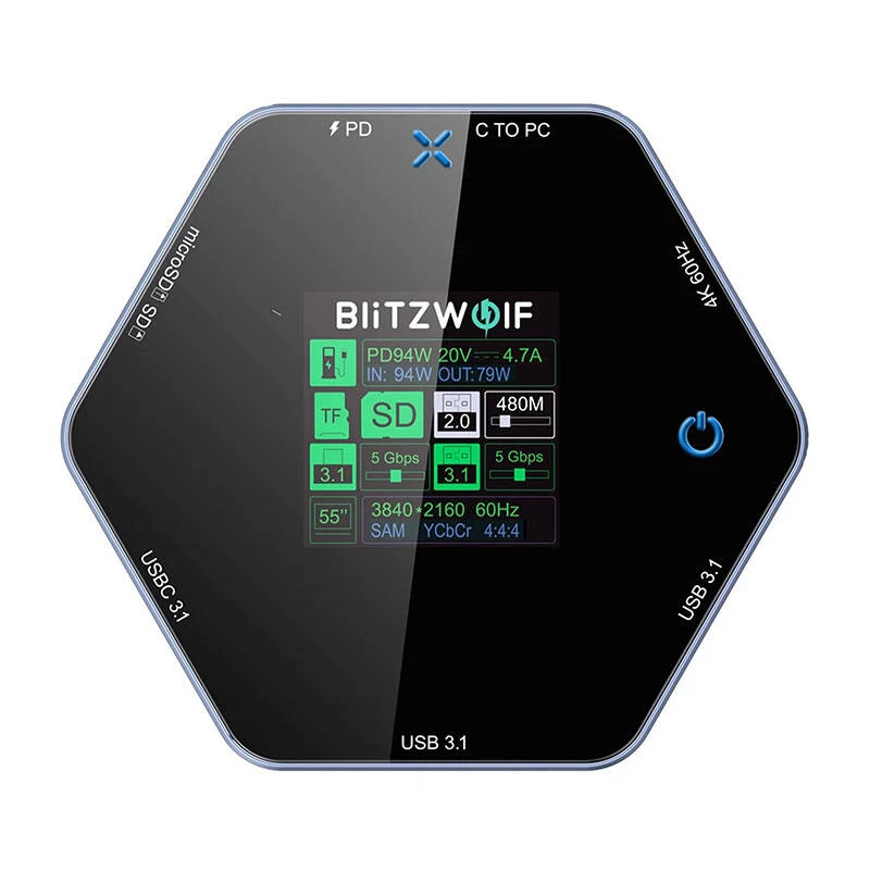 Dockingstation BlitzWolf BW-TH16 8in1 USB 100W met LCD smart display