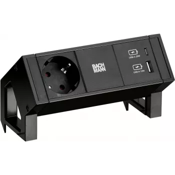 Bachmann DESK2 1x CEE7/3 USB A/C oplader zwart (902.9109)