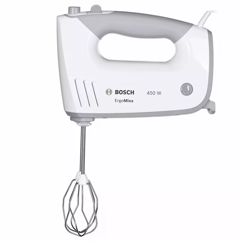 Handmixer Bosch MFQ36480 – 450 W, 5 standen met turbo, grijs/wit, gardes en kneedhaken