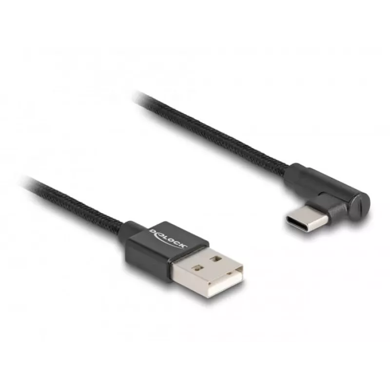 DeLOCK USB 2.0-kabel Type-A stekker naar USB Type-C stekker haaks 0,5 m zwart