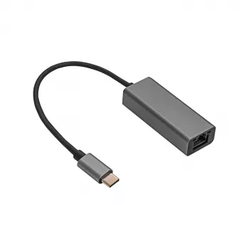 Akyga AK-AD-65 USB-C-naar-Gigabit-Ethernet-adapter, RJ45, 15 cm, zilver