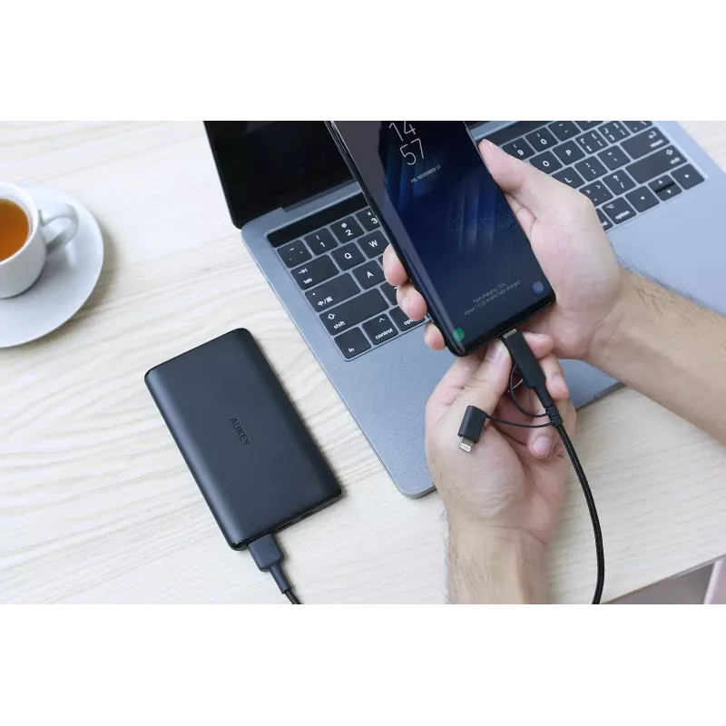 AUKEY CB-BAL5 3-in-1 gevlochten kabel, Micro USB / USB-C / Lightning, 1,2 m, zwart