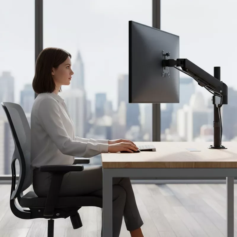 Monitorbeugel MACLEAN MC-135 gasdrukveer voor 17-inch–32-inch beeldschermen, belasting 2–10 kg, zwart