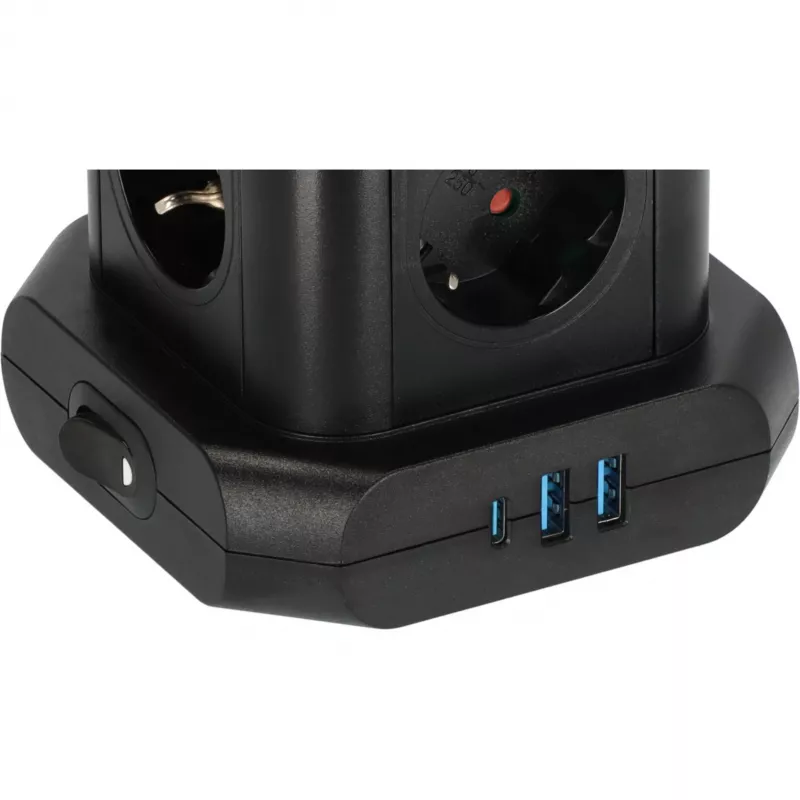 Stopcontacttoren Brennenstuhl 1153560010 — 8 stopcontacten, 2×USB-A, 1×USB-C, zwart