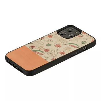 Beschermhoes man and wood voor iPhone 12 Pro Max – roze bloem op zwart