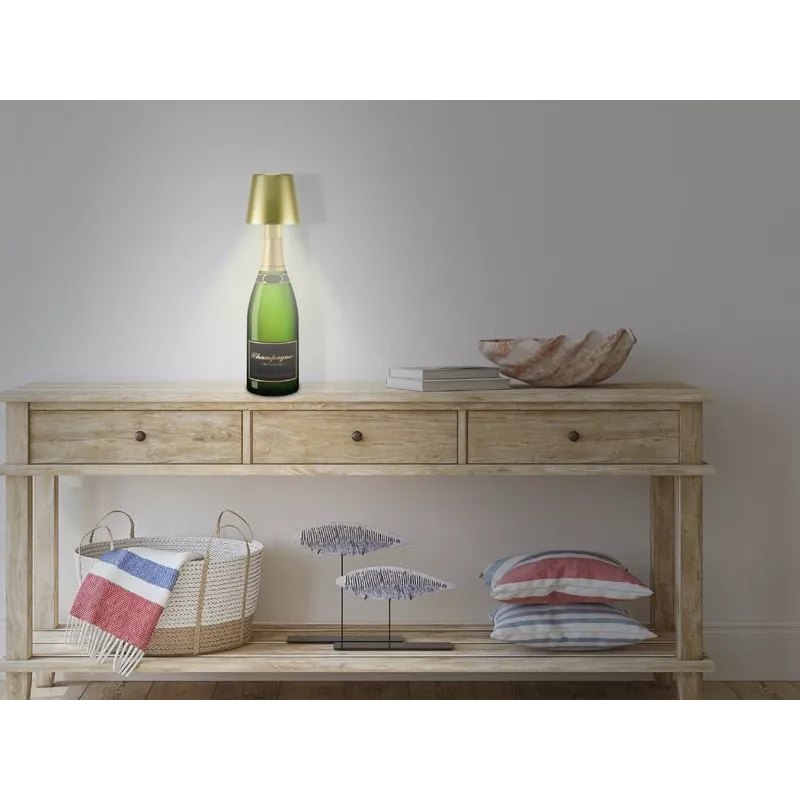 Beper P201UTP116 oplaadbare LED-tafellamp, 1,5 W, aanraakschakelaar, dimbaar, flesadapter van 33 mm, waterbestendig, goudkleurig
