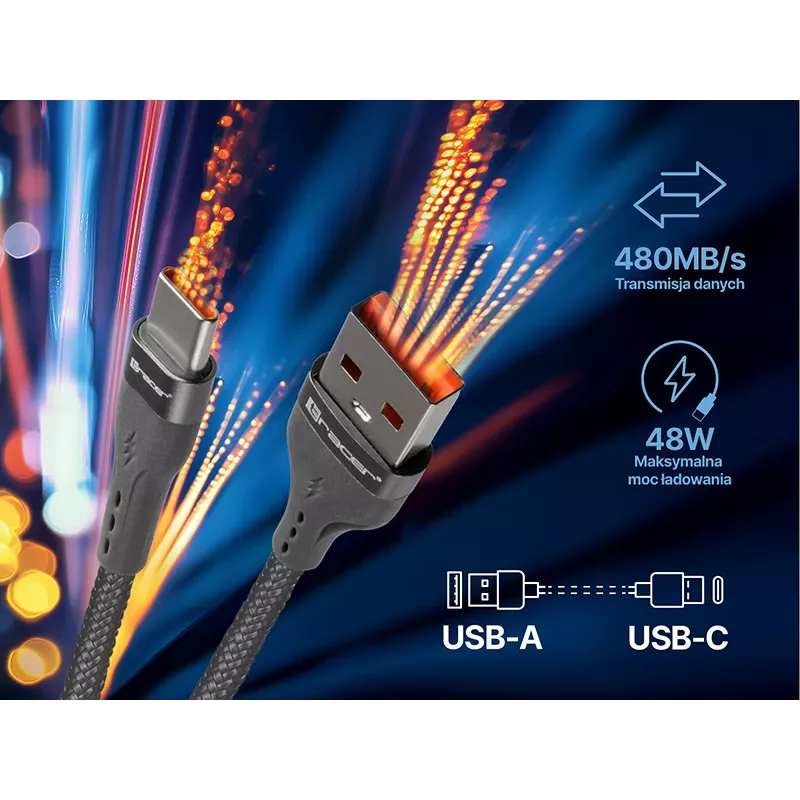 Tracer 47487 USB A - Type C M/M 1m kabel grijs