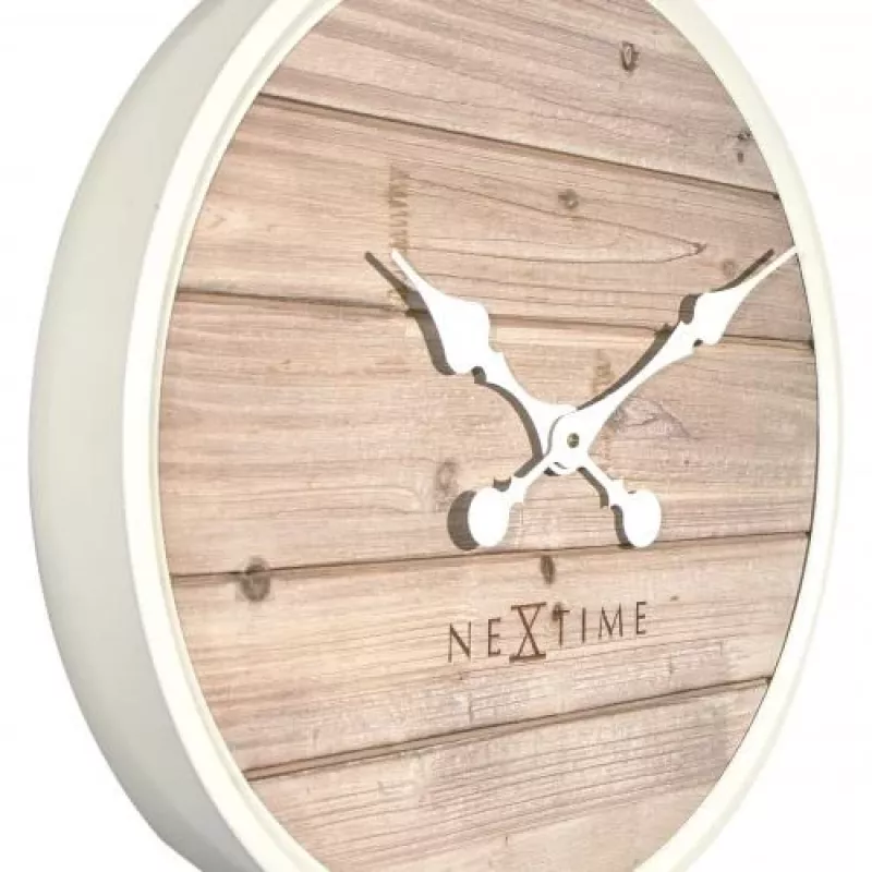 NeXtime klok 3134wi Plank, Ø50 cm, wand, wit