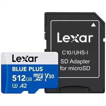 MicroSDXC-geheugenkaart Lexar BLUE PLUS 512 GB, UHS‑I, lezen 170 MB/s, U3/V30