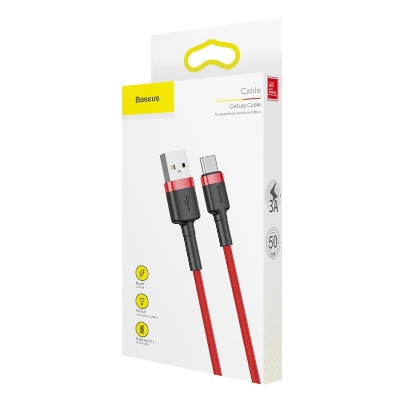 USB-2.0-A-naar-USB-C-kabel Baseus CATKLF-B09 1m QC3.0 nylon gevlochten rood, snel opladen en datasync