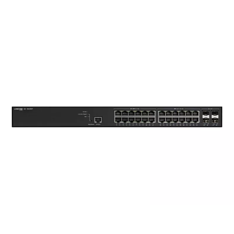 Managed LANCOM GS-3628XP switch, 24× 2,5G RJ-45 poorten, PoE, L2/L3, 1U rackmount