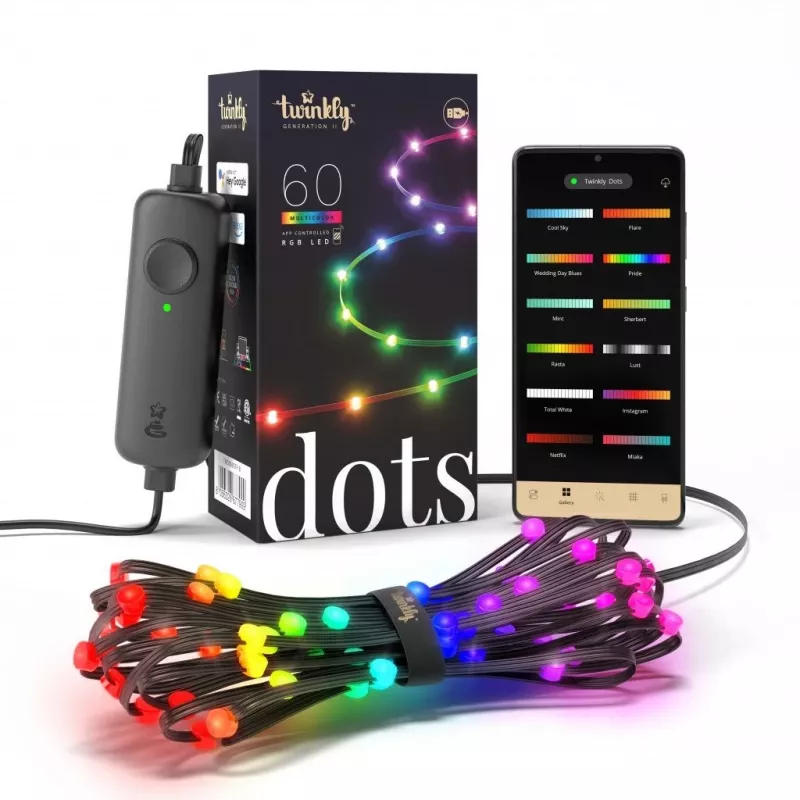 Twinkly Dots 60 RGB USB smart lights, 3 m, zwart