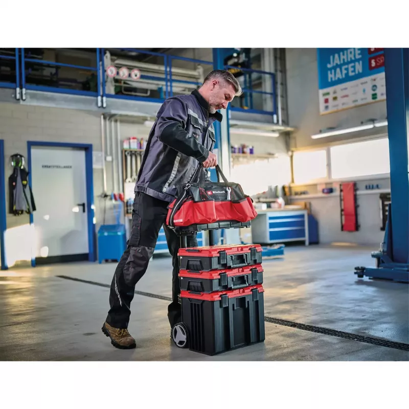 Einhell 4540036 E-Case Bag systeem-gereedschapstas, polyester, 30 kg draagvermogen, zwart/rood