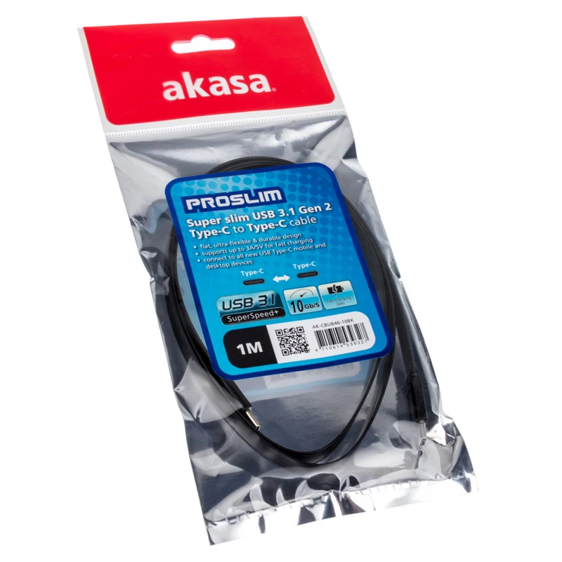 USB-kabel Akasa AK-CBUB46-10BK USB 3.2 Gen 2 1 m zwart