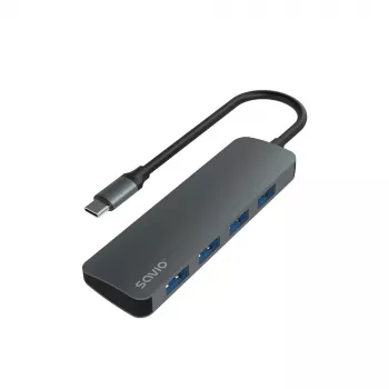 USB-hub SAVIO AK-54 — 4 x USB-A (USB 3.2 Gen 1), USB-C-host, zwart