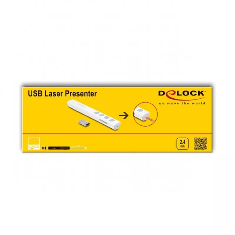 DeLOCK USB-laserpresenter wit draadloos USB RF Nano-ontvanger