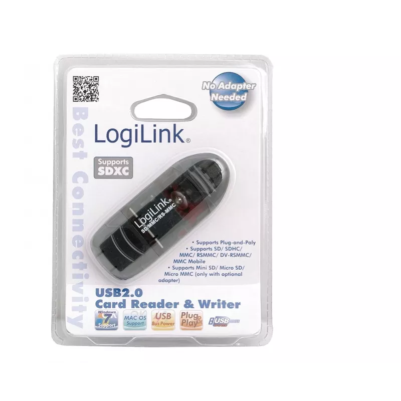 Kaartlezer LOGILINK CR0007 USB 2.0 voor SD/MMC, zwart, tot 480 Mbit/s