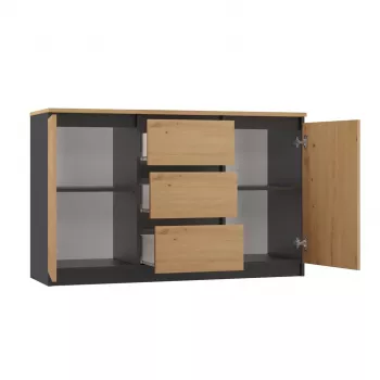 Ladekast Topeshop 2D3S ANT/ART BA KPL — antraciet en eiken, 3 lades, frame van spaanplaat