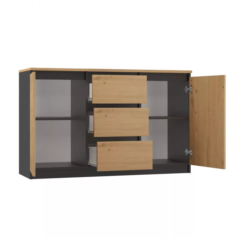 Ladekast Topeshop 2D3S ANT/ART BA KPL — antraciet en eiken, 3 lades, frame van spaanplaat