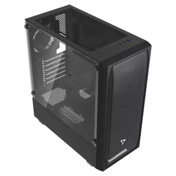PC-behuizing SAVIO Noctis Flow — Cube Mini-ITX/Micro-ATX/ATX, 3x120mm voor, 1x120mm achter, 2x3,5 inch + 3x2,5 inch vakken, gehard glas