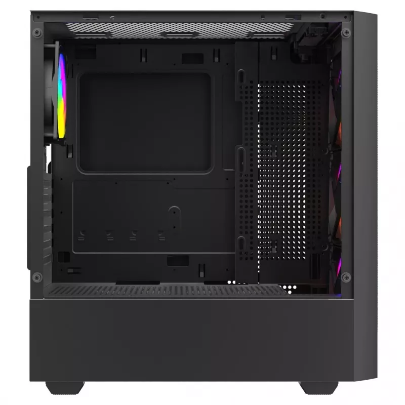PC-behuizing SAVIO Noctis Flow RGB — Cube, ATX/Mini-ITX, 3x 120 mm frontventilatoren, zijvenster van gehard glas, max. GPU 35 cm