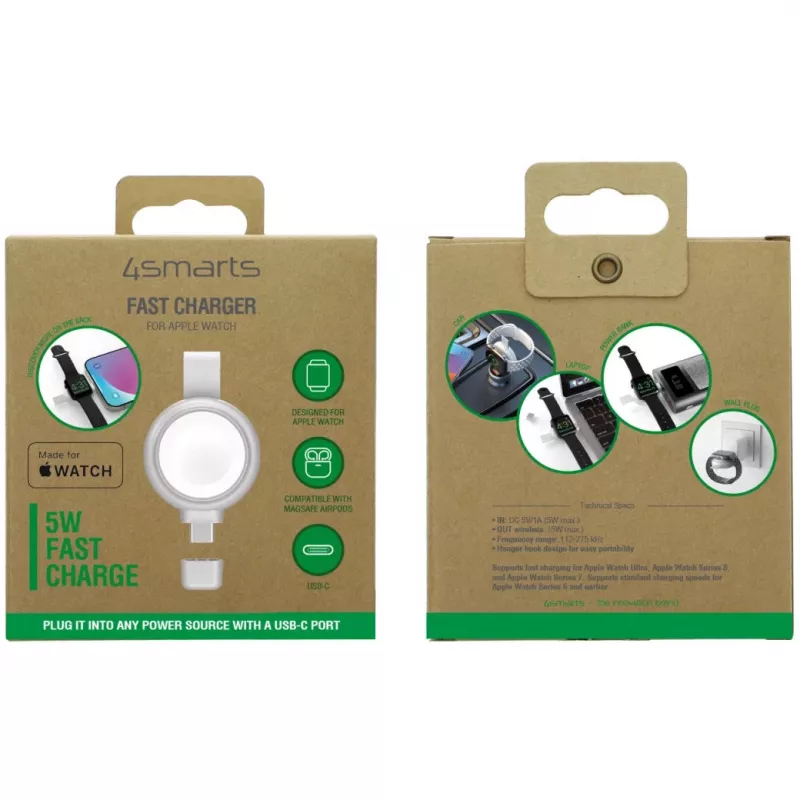 Oplader 4smarts QI2 smartwatch zilver USB draadloos snelladen
