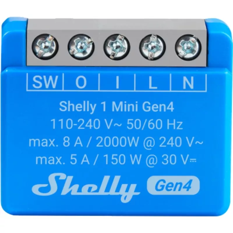 Compacte smart-relaismodule Shelly 1 Mini Gen4, 1P 8A, Wi-Fi/Matter/Zigbee/Bluetooth, 110–240 V (2 stuks)