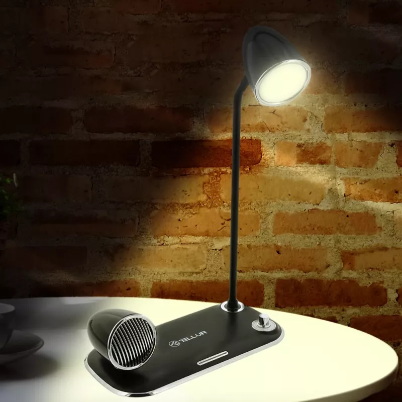 Tafellamp Tellur TLL151361 met draadloze Qi-oplader en Bluetooth-luidspreker, verstelbare verlichting