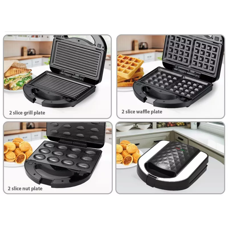 Toaster sandwichmaker Maestro MR-709 3in1 750W – sandwichpers, grill- & wafelplaten, wit