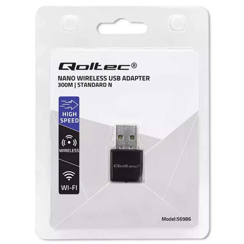 Wi-Fi-USB-adapter QOLTEC NANO 56986 — Mini-N, USB 2.0, 802.11n