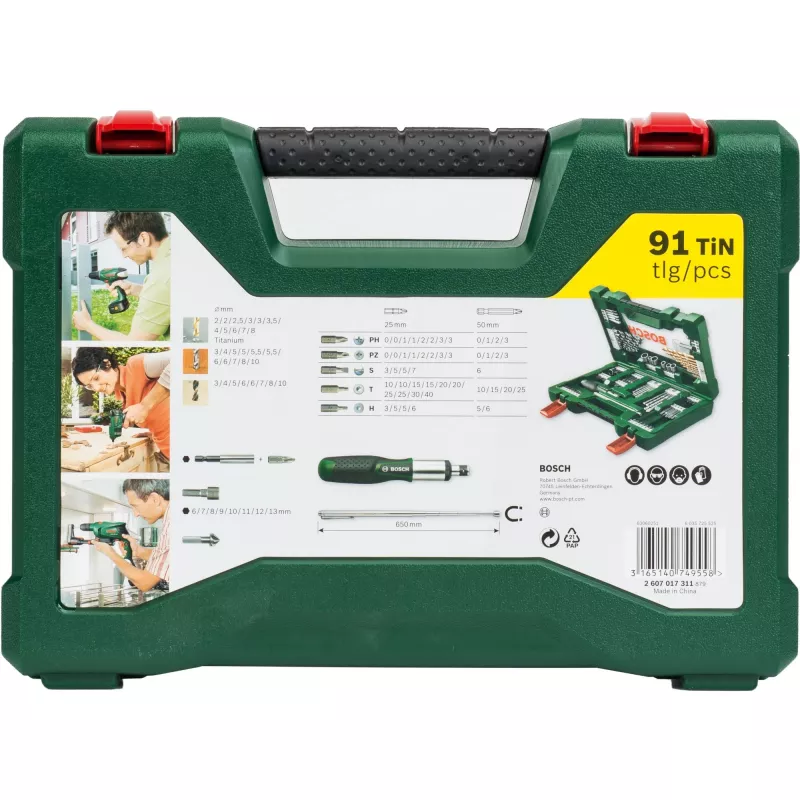V-Line TIN boor-/bitset, 91-delig, boor- & bitset (groen)