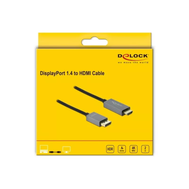 DisplayPort-naar-HDMI-kabel DeLOCK actief 1.4 4K 60Hz 2m