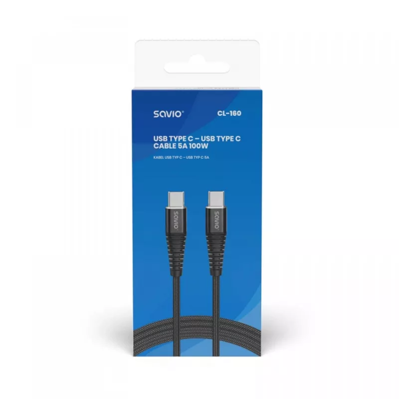Savio CL-160 USB-kabel 2 m USB 2.0 USB C - USB C zwart