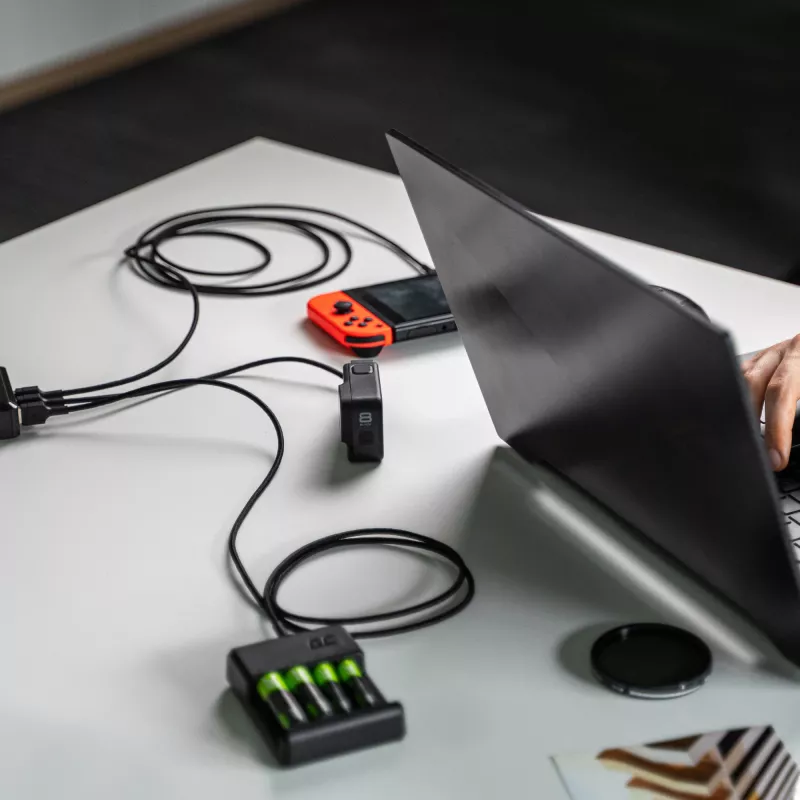 Green Cell GC Ray KABGCSET01 USB-A-naar-USB-C-kabelset, 3 stuks (30 cm, 120 cm, 200 cm), groene led, snelladen QC 3.0, zwart
