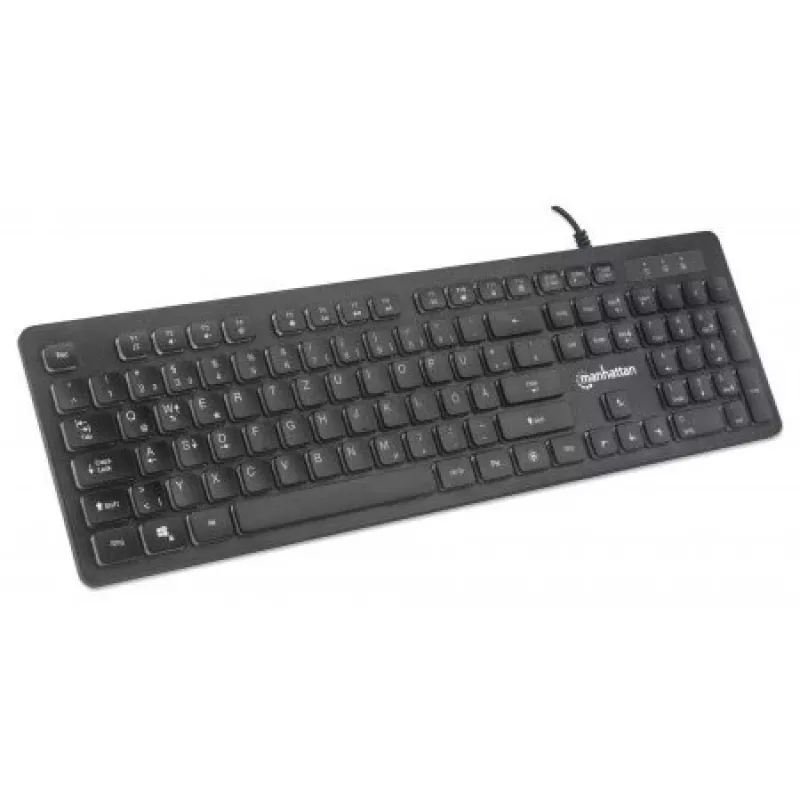 Manhattan Gaming USB-toetsenbord, Low Force Key Edition, 12 multimediatoetsen, rainbow-led-achtergrondverlichting, USB-A, zwart, retailbox (Duitse layout)