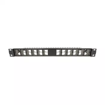 DELOCK 19 inch Keystone patchpanel 24 poorten haaks met trekontlasting, 1U, zwart, 482,6×125,5×44,2 mm