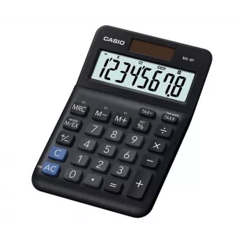 Desktop basisrekenmachine CASIO MS-8F – 8-cijferig, batterij/zonne-energie, 26 toetsen, valuta- & belastingfuncties, winstberekening, zwart