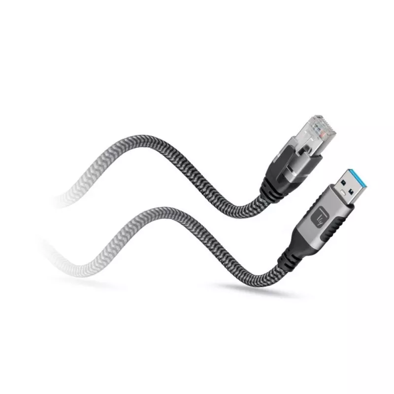 Techly ICOC U3A-RJ45-010 USB-A naar Gigabit Ethernet adapterkabel, 1 m, zwart/zilver