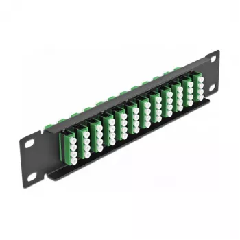 Glasvezel patchpaneel DeLOCK 10 inch 12 poorten LC quad groen 1U zwart