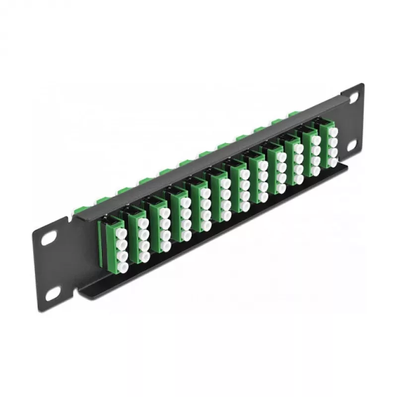 Glasvezel patchpaneel DeLOCK 10 inch 12 poorten LC quad groen 1U zwart
