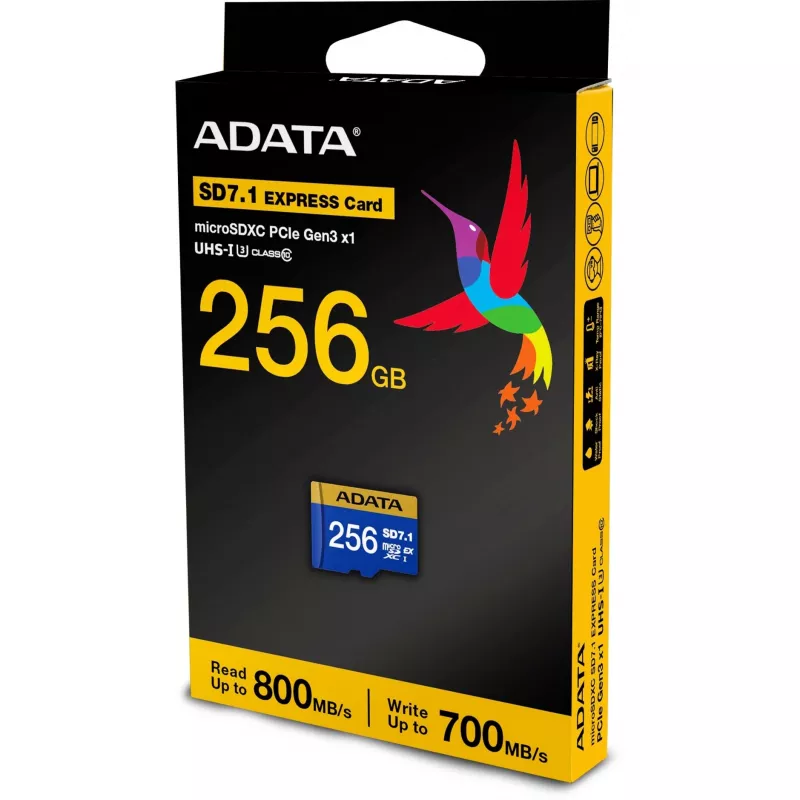 ADATA Premier Extreme microSDXC SD7.1 Express geheugenkaart 256GB, leessnelheid 800 MB/s, schrijfsnelheid 700 MB/s, UD256GEX3L1-C